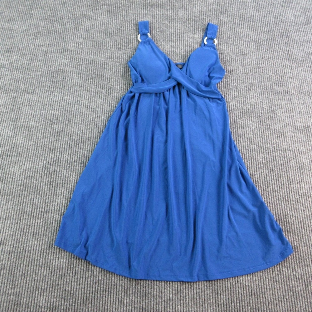 American City Wear Dress Womens M Blue Fit & Flare Wrap Belted Knee Length